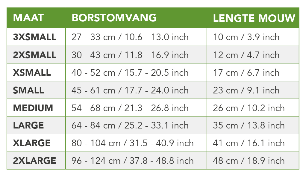 double sleeves size chart